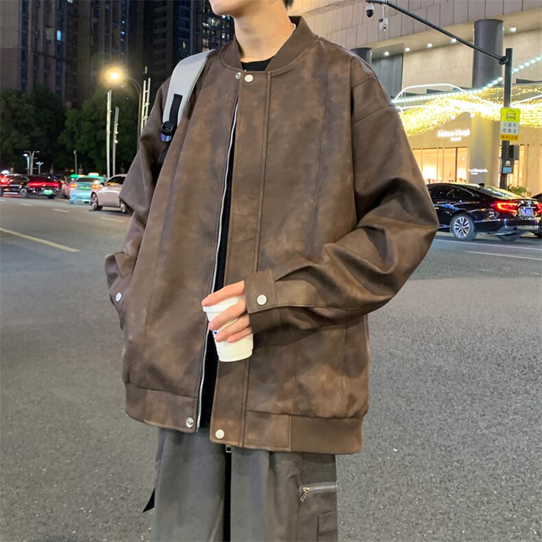 美式水洗PU皮外套男款春秋潮牌宽松飞行员皮衣夹克JK206-P85图片