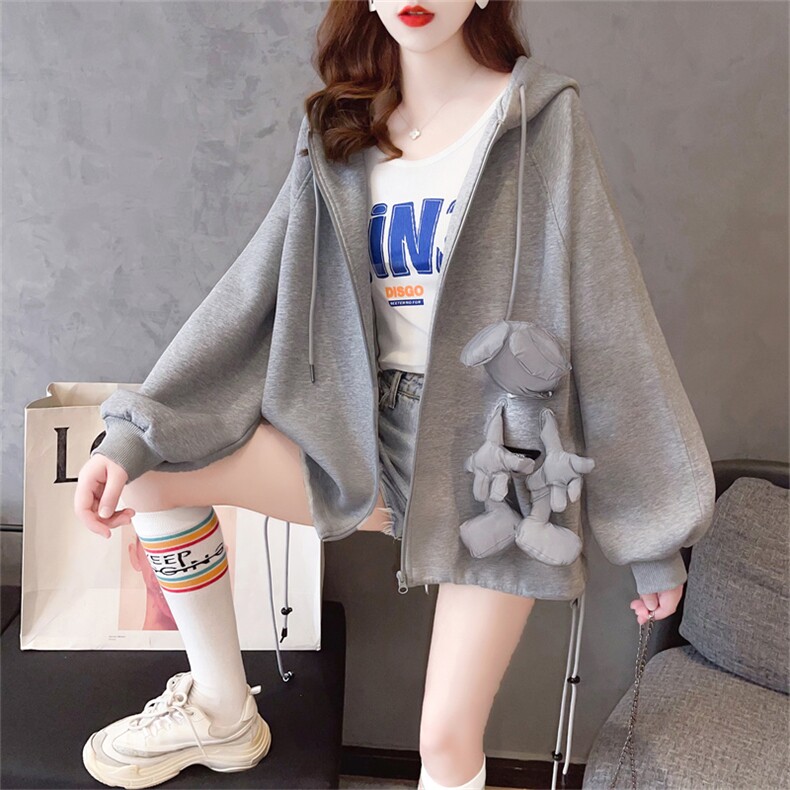 K9648韩版宽松贴布立体娃娃连帽大码女装卫衣开衫外套女P55，女装卫衣/绒衫，星座309B-2