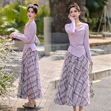 现货现货网纱格子半身裙女收腰2026春装新款超火穿搭一整套裙，女装套装/套裙，伊仟回