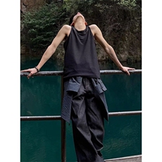 背心男2025夏季新款美式复古设计感小众宽松坑条无袖t恤坎肩汗衫，男装背心/马甲，四季星座505