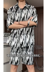 1短袖衬衫男+短裤男套装男100%聚酯纤维M-5XL大码TZ78721P50控98，男装休闲套装，星座226-2