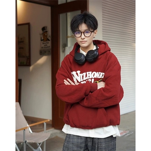 抖音得物 高品质印花连帽卫衣 秋冬装美式宽松连帽纯色卫衣ADL119图片
