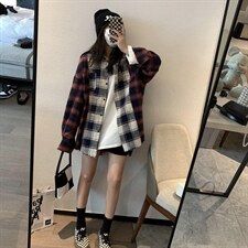 磨毛格子衬衫，女装衬衫，XTZ style