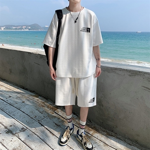 潮牌新款短袖套装立体提花宽松半袖T恤男女TZ300-P55 控价75图片