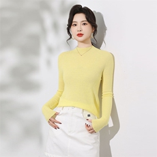 100%超细羊毛杨子纱肌理感树皮花扬子半高领长袖，女装针织衫/毛衣，优麦羊绒（原洪叶羊绒）