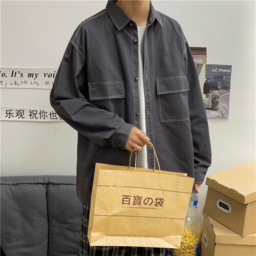 秋装新款纯色长袖衬衣男工装大码衬衫A338-1 C91 P50图片
