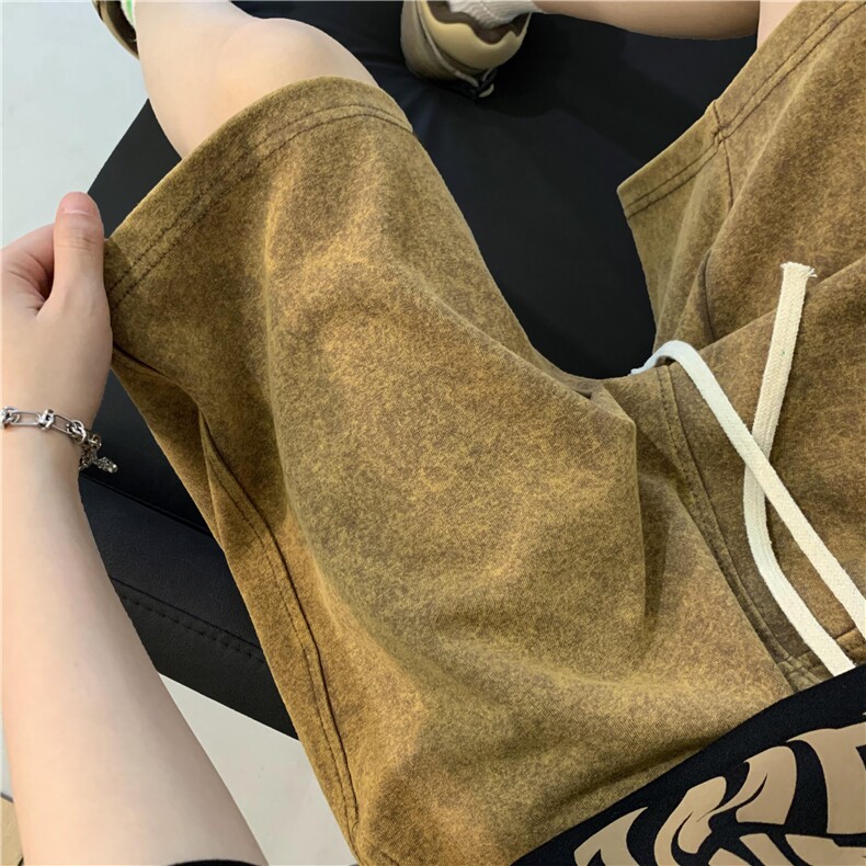 2025夏季重磅水洗蜡染拼接短裤大码M~5XLXZ604-DK101-P45控58,男装牛仔裤,星座604