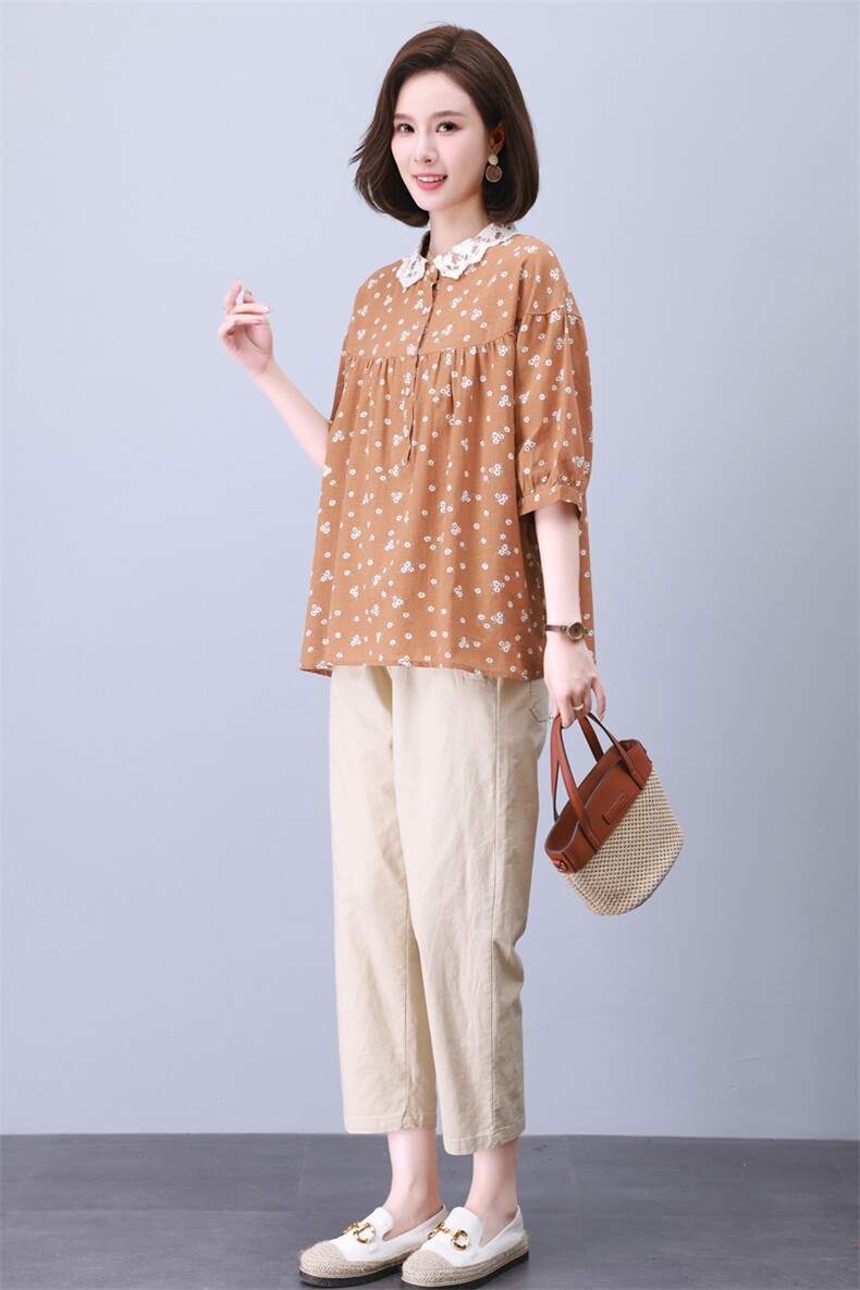 时尚拼接套装女夏季新款宽松显瘦小碎花上衣+休闲裤两件套,女装套装/套裙,叶笙衣