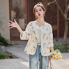 新中式国风刺绣亮片外套女2025新款开春薄款气质洋气减龄短款上衣，女装短外套，曼娅璐