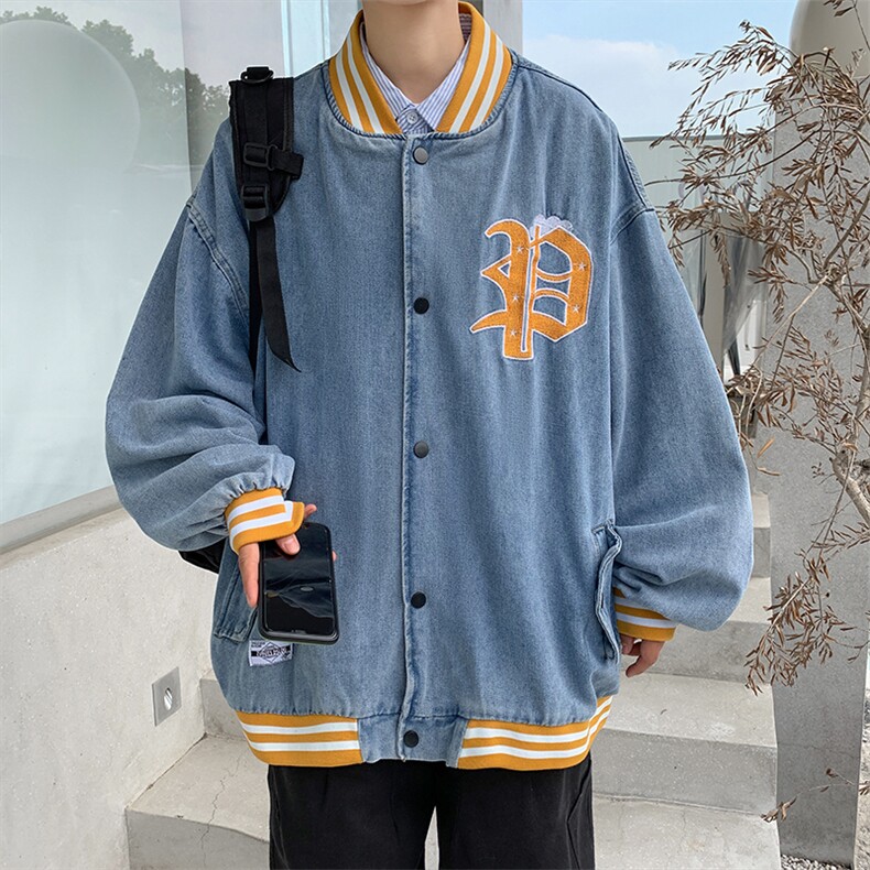 棒球服牛仔外套男韩版潮流拼色2023秋冬新款ins宽松夹克W4008-P58,男装大码男装,星座412-2