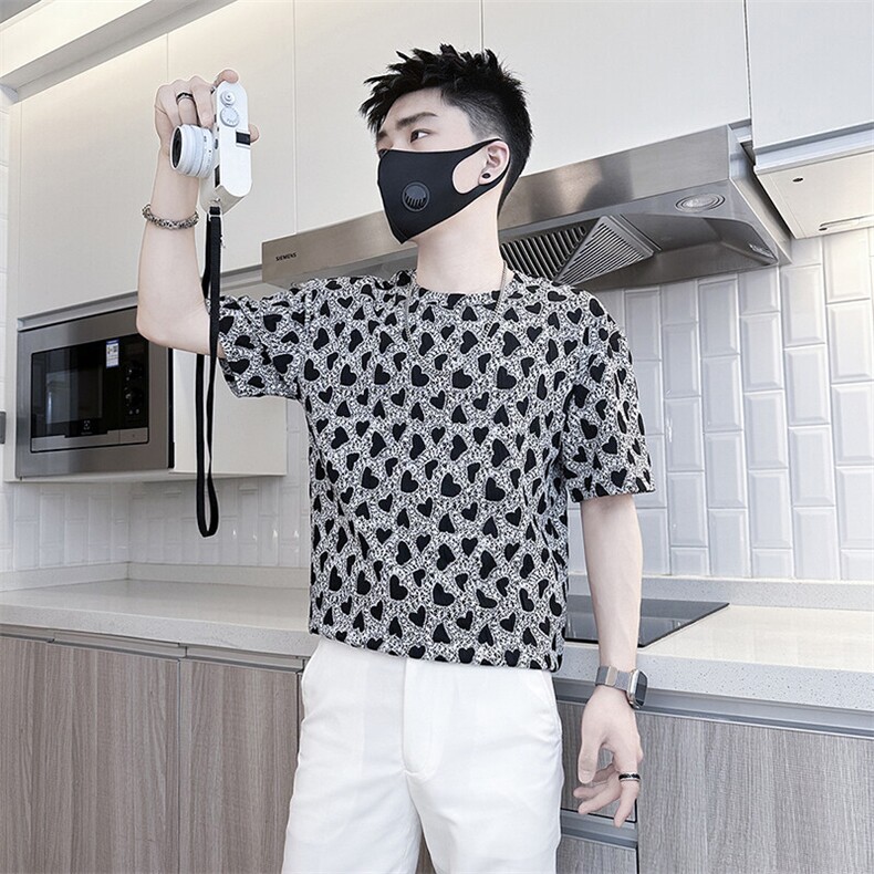 爱心提花短袖T恤男痞帅高级感社会小伙301C-DT82-P48控68,男装T恤,星座301C（原B323）