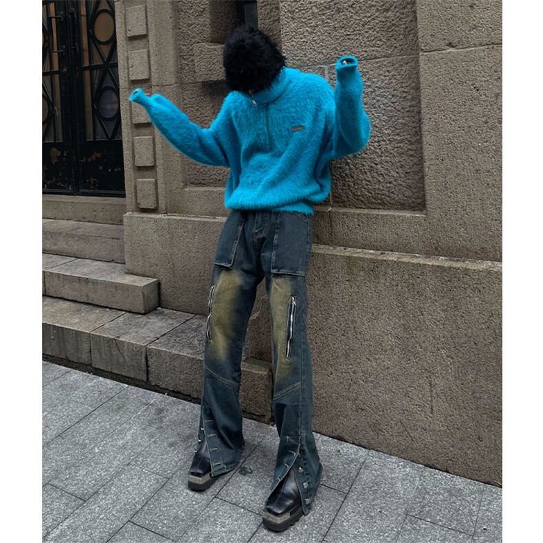 博主图不拿货牛仔裤男秋冬微喇叭cleanfit裤子-KZA33-P65,男装牛仔裤,星座1007（原301D）