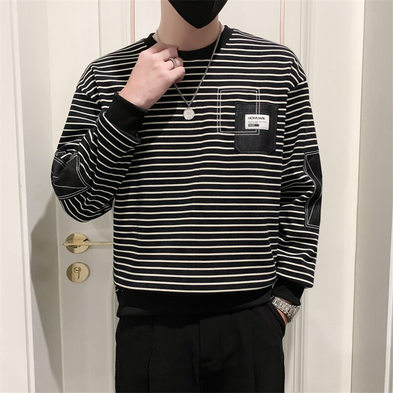 B340WY6307P5888店主风无头风拼接条纹圆领卫衣,男装卫衣,电商B340