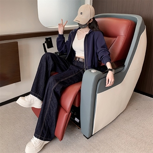 女秋季蓝色短款上衣阔腿牛仔裤两件套图片
