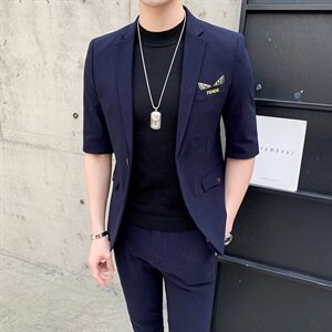 夏季印花七分袖西服套装男中袖短袖西装九分裤A470-TZ02图片