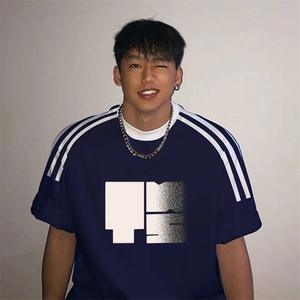 夏季美式高街重磅纯棉三条杠织带撞色男女短袖T恤ZD512-特P30图片