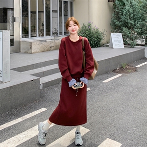 安可拉红休闲运动卫衣套装半身裙女秋新款又a又飒独特绝美两件套图片