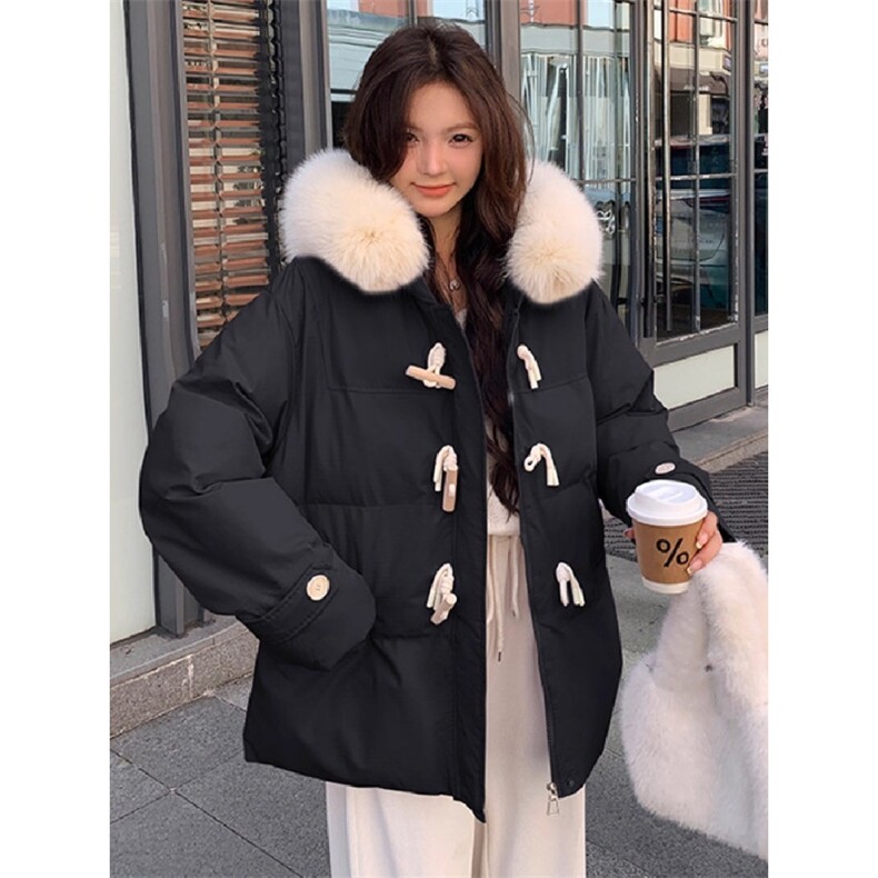 胖mm大码女装牛角扣羽绒棉服女韩系甜美风减龄棉衣连帽加厚外套女,男装棉衣,星座506A