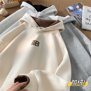 平铺 假两件加绒加厚宽松刺绣连帽卫衣 D309B-CC12-P60图片