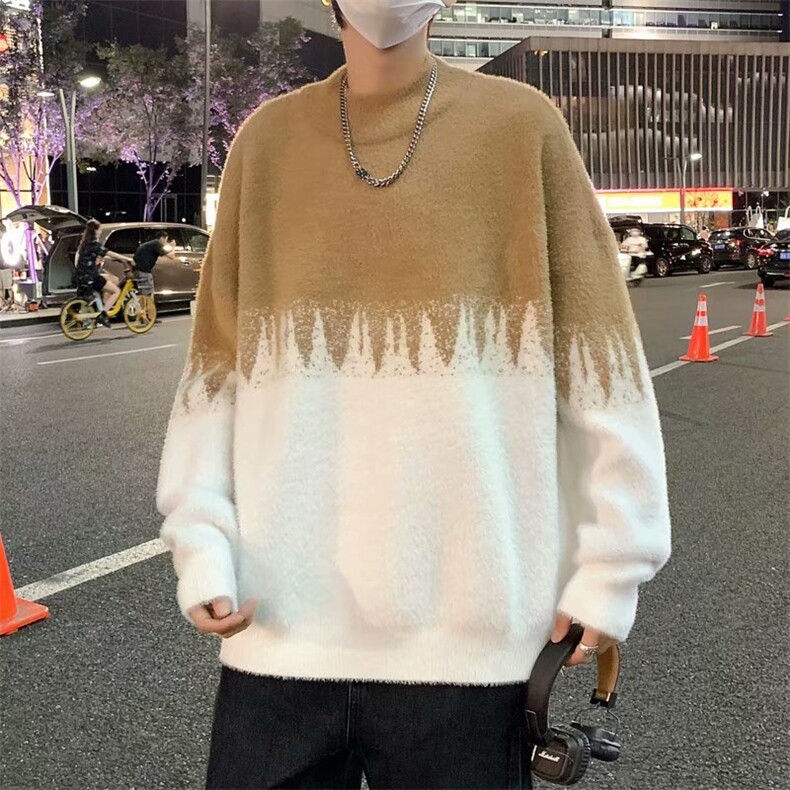 秋冬季日系圆领毛衣男ins宽松个性学生拼色针织衫上衣M306-P36,男装针织衫/毛衣,星座512-4