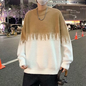 秋冬季日系圆领毛衣男ins宽松个性学生拼色针织衫上衣 M306-P36图片