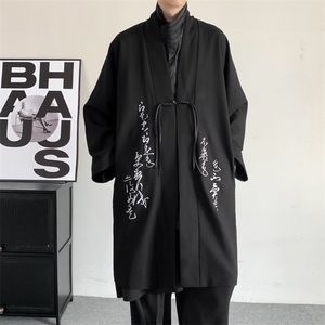 春秋新中式汉元素古装中长款书法刺绣风元素加肥加大码胖子外套图片