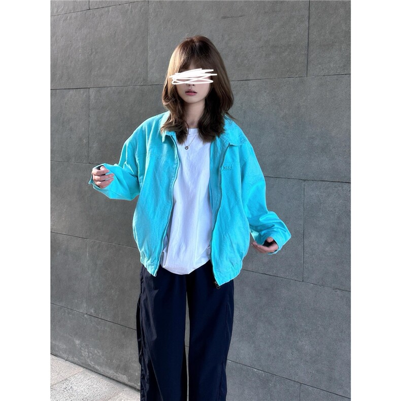 【沁蓝冰心】美式哈灵顿夹克女早秋翻领情侣外套百搭休闲宽松上衣,男装夹克,星座506A