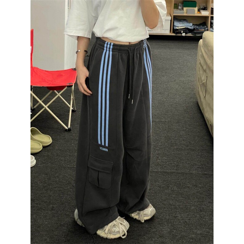 美式复古工装三条杠休闲裤女新款显瘦直筒阔腿运动裤子WLG855-P45,男装工装外套,星座1008