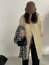 秋冬新款韩版连帽排扣羊绒大衣，其它，HJ