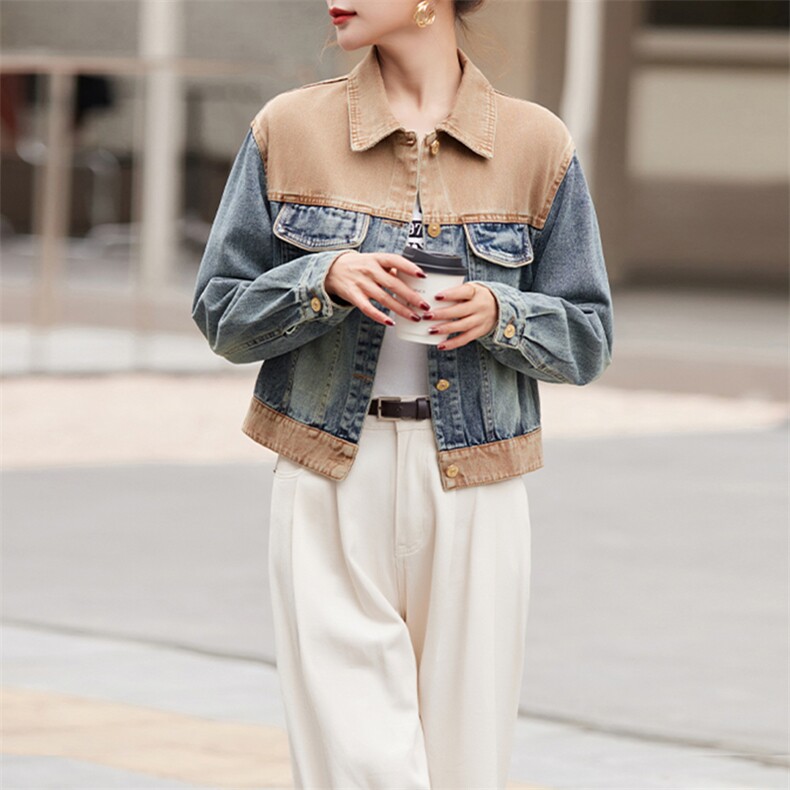 BAO拼接牛仔外套女春秋2025新款韩版宽松显瘦今年流行夹克上衣潮，女装牛仔外套，美拉德工厂直营店