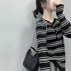 2025新款精纺羊毛条纹半开领2色打底衫，女装针织衫/毛衣，百纯羊绒