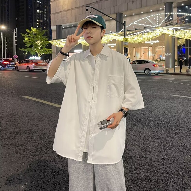 短袖衬衫男夏季痞帅高级感外穿百搭宽松衬衣C0430-P33,男装衬衫,星座308B-2