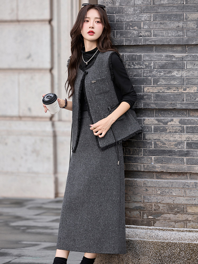 现货小香风套装裙女2025秋季新款高级感气质富家千金半身裙两件套,女装套装/套裙,魅影