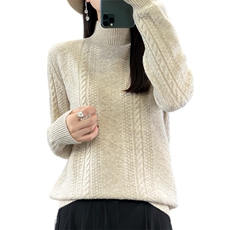时尚百搭半高领绞花女士羊毛衫显瘦保暖秋冬必备，女装羊毛衫，莺澜羊绒