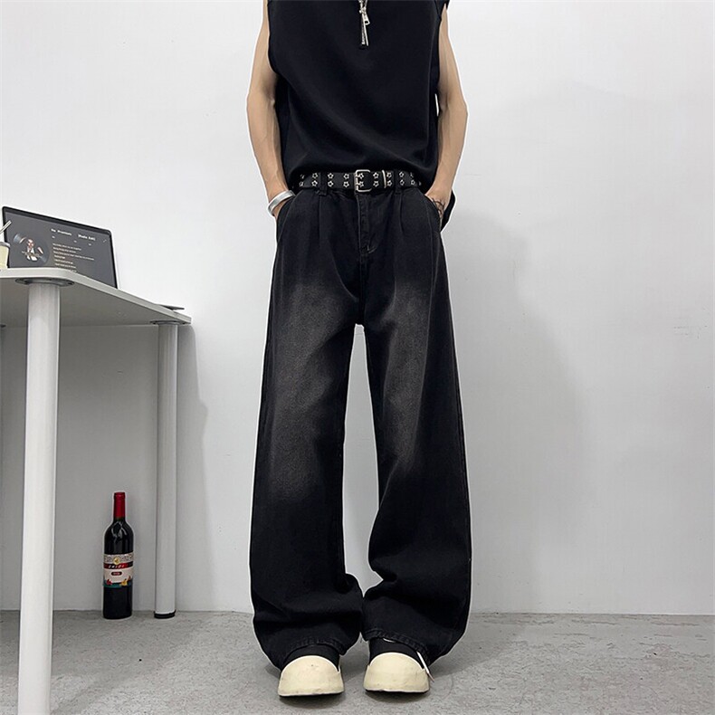 美式水洗微喇牛仔裤垂感拖地褶皱时尚简约高级长裤潮男,男装牛仔裤,星座410-6（原星座1304-1）