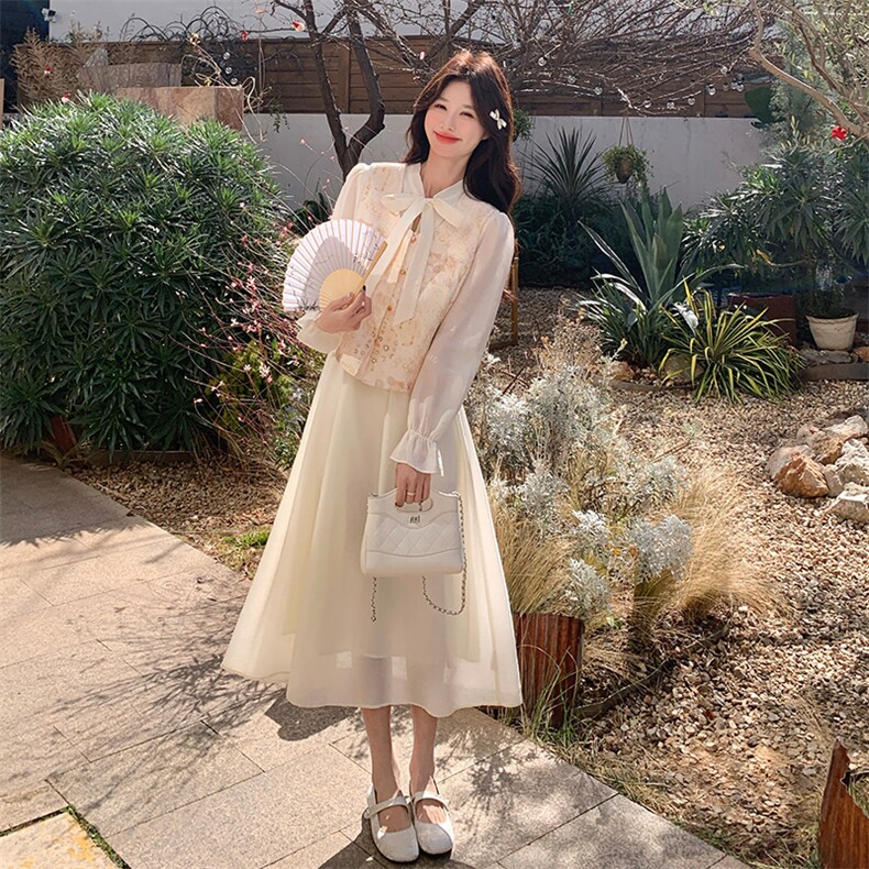 2026新款新中式提花马甲+天丝连衣裙两件套，女装连衣裙，纯色衣恋