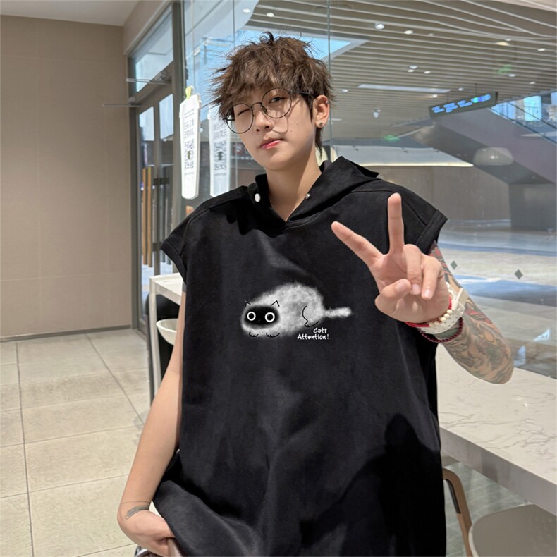 麂皮绒连帽背心坎肩男T恤美式港风JLB451-P30控48,男装背心/马甲,电商B370