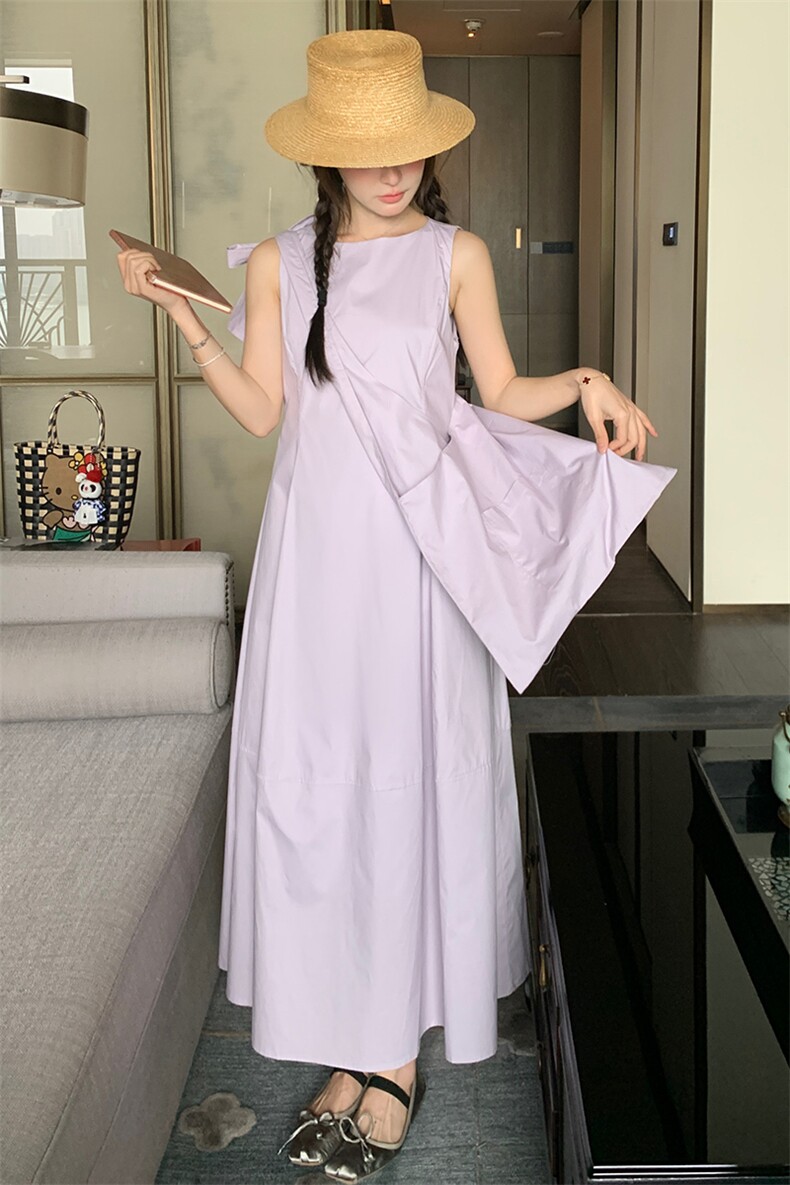 韩系小个子高级感无袖背心裙女夏新款肩带可调节蝴蝶结系带连衣裙,女装连衣裙,纯色衣恋