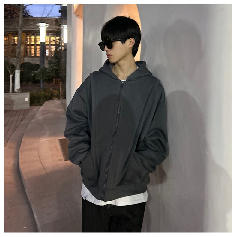 网图重磅全棉420克工装口袋卫衣拼接连帽开衫外套RH5330-P65,男装工装外套,四季星座610B