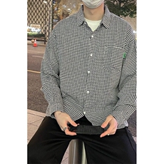 男士春秋季港风高街复古千鸟格上衣宽松大码百搭衬衣外套2227/P36，男装衬衫，星座506