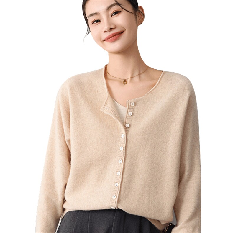 蝙蝠袖开衫2024秋冬装新款纯色单排扣针织衫,女装羊毛衫,琳尚羊绒