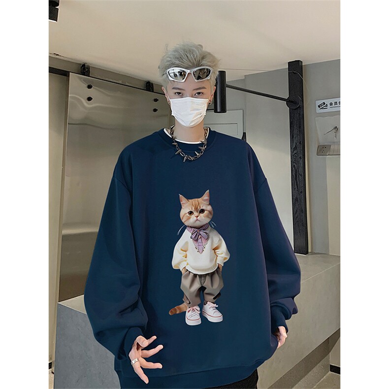 抖音品质秋季新款日系猫咪仿棉圆领卫衣wycm4048-特批28控49,男装卫衣,星座605(原A050)