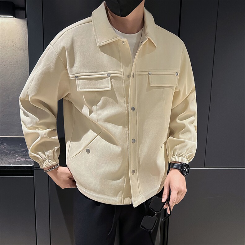 社会小伙秋装新款男时尚工装夹克男店主外套JK82-P78控128米白,男装夹克,星座301B-1
