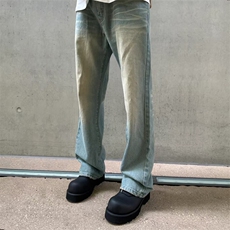 现货高品质美式闪电纹水洗宽松微喇叭牛仔裤GK80-特P45-限价78，男装牛仔裤，星座310A-1