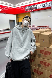美式高街连帽卫衣男2025新款宽松半拉链帽衫外套W4688-特价P48图片