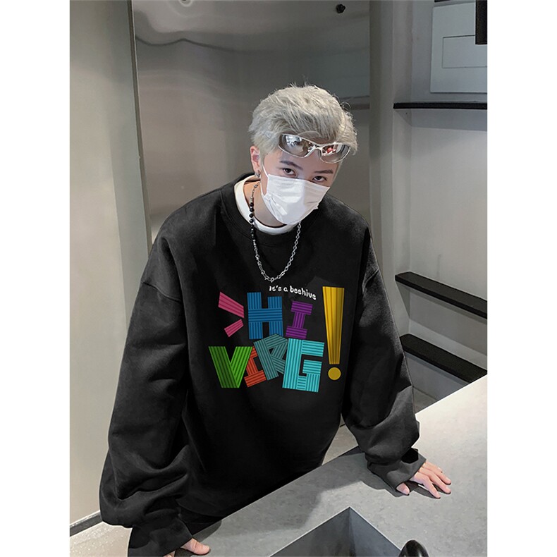 抖音得物高品质港式印花麂皮绒宽松圆领卫衣wyjp3899-特p35控69,男装卫衣,星座605(原A050)