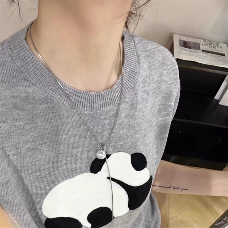 时尚圆领熊猫提花德国杨子纱+桑蚕丝16针织短袖女宽松薄款T恤上衣,女装T恤,鑫之绒