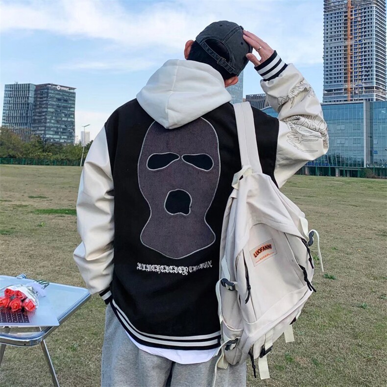 港风宽松毛呢刺绣皮袖夹克青少年连帽长袖W1101P62,男装夹克,星座1116-2