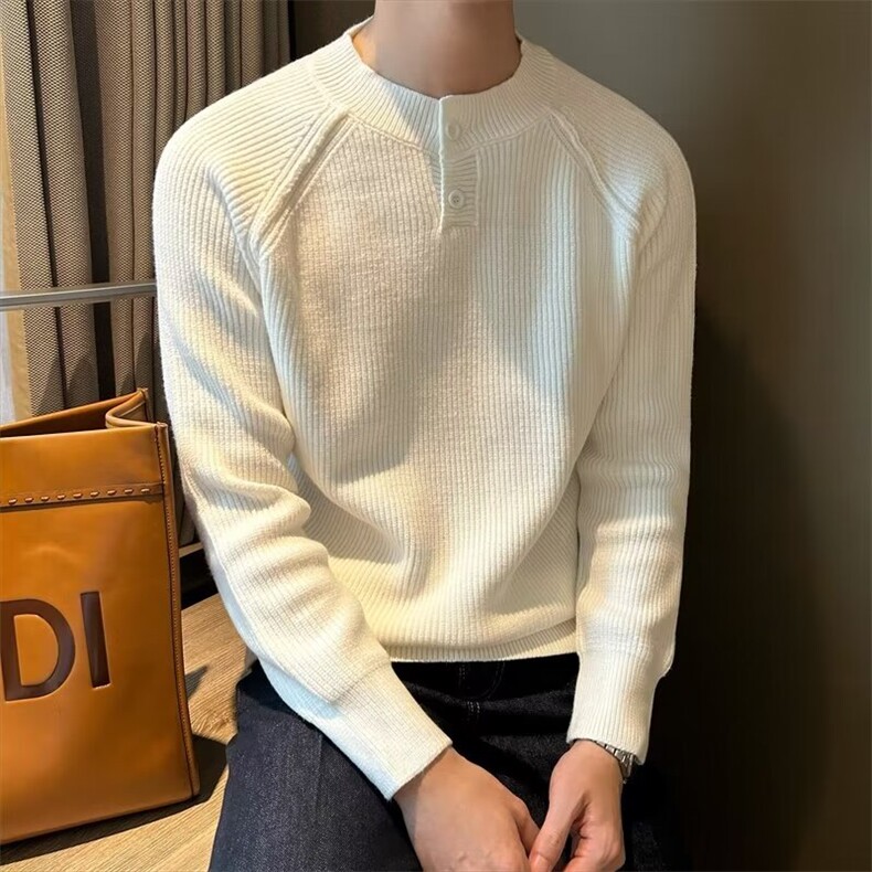 韩版秋冬季潮流纯色休闲厚款毛衣男套头细条亨利领打底针织衫男生,男装T恤,星座516A