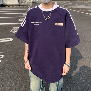 C351-P36 2024夏季新款宽松百搭条纹T恤美式复古圆领短袖男 现货图片